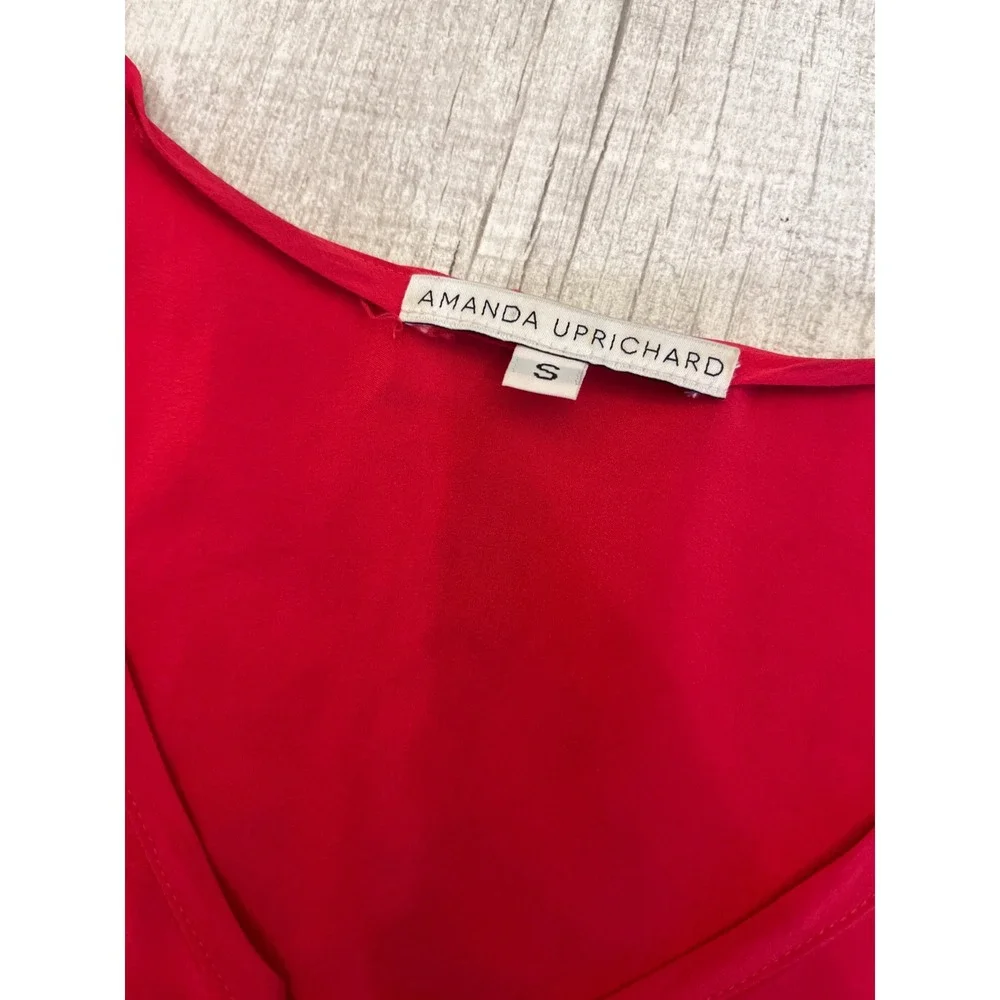 Amanda Uprichard Red Silk‎ V Neck Short Sleeve Hi Lo Dress Size S